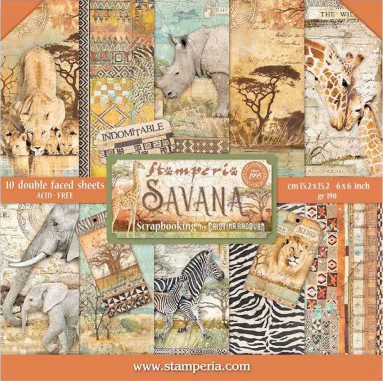 Colección de papel Stamperia de doble cara de 6" x 6" - Savana